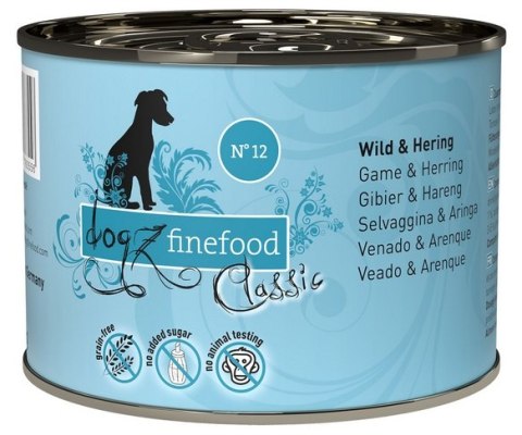 puszka 200g Dogz Finefood Classic N.12 Dziczyzna i śledź