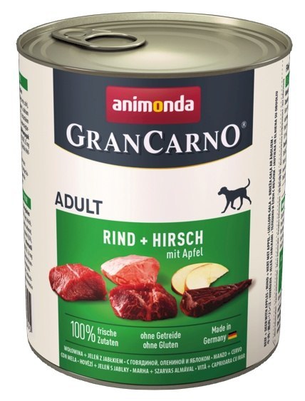 Animonda GranCarno Adult Rind Hirsch Apfel Wołowina, Jeleń + Jabłko puszka 800g