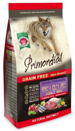 Sardynki & Gęś 2kg Primordial karma dla psów ras małych Dog Grain Free Mini Adult