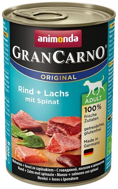 Animonda GranCarno Adult Rind Lachs Spinat Wołowina, Łosoś + Szpinak puszka 400g Animonda GranCarno