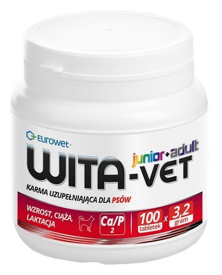 Wita-Vet Complex CA/P=2 3,2g 100tabl. - preparat witaminowy dla ciężarnych suk i szczeniąt Wita-Vet Complex CA/P=2 3,2g 100tabl. - preparat witaminowy dla ciężarnych suk i szczeniąt