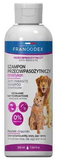 Francodex Szampon z dimetykonem przeciw pasożytom dla psa i kota 200ml [FR179618]