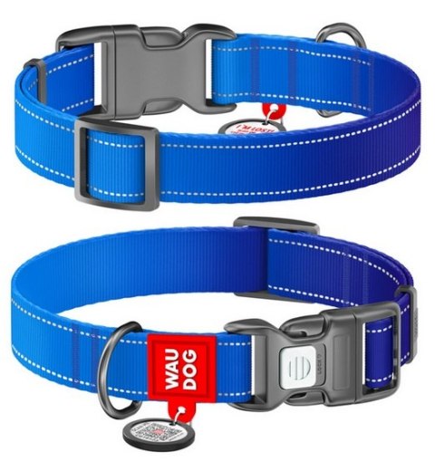 Collar WauDog Nylon Mono Obroża nylonowa odblaskowa z QR-paszportem, plastikowy fastex, L 25mm/33-49cm niebieska Collar WauDog Nylon Mono Obroża nylonowa odblaskowa z QR-paszportem, plastikowy fastex, L 25mm/33-49cm niebieska