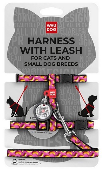 Collar WauDog Nylon Szelki se smyczą nylonowe anatomiczne w kształcie litery H, z QR-paszportem, plastikowy fastex, wzór BANANY 